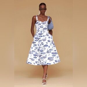 Avec Les Filles Blue Coral Reef Midi Dress